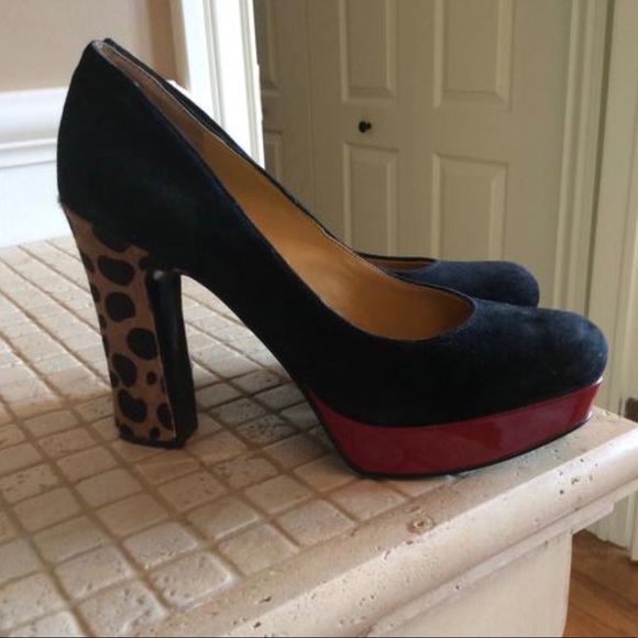 Nine West/Y2K Vintage Black Red Suede Platforms Sz 7.5 - Picture 1 of 4